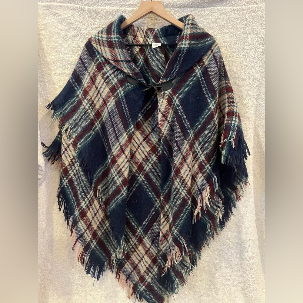 Plaid Fringe Poncho/Shawl